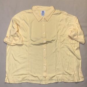 Only Necessities Yellow Button Front Short Sleeve Jersey Top Shirt Women’s 4X